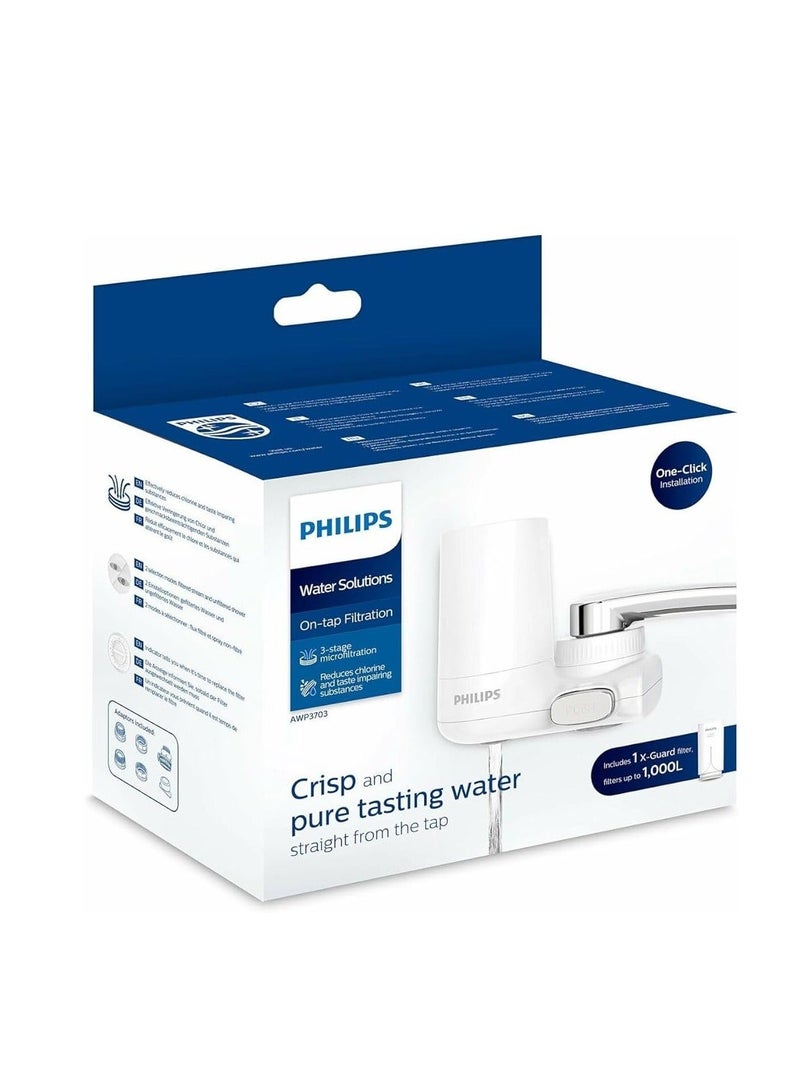 Philips Water Ontap Filter AWP3703 MICROFILTRATION, 1000 L filtration capacity, reduces chlorine, sediment, and other taste-impacting substances (Packing May Vary), White - Image 1
